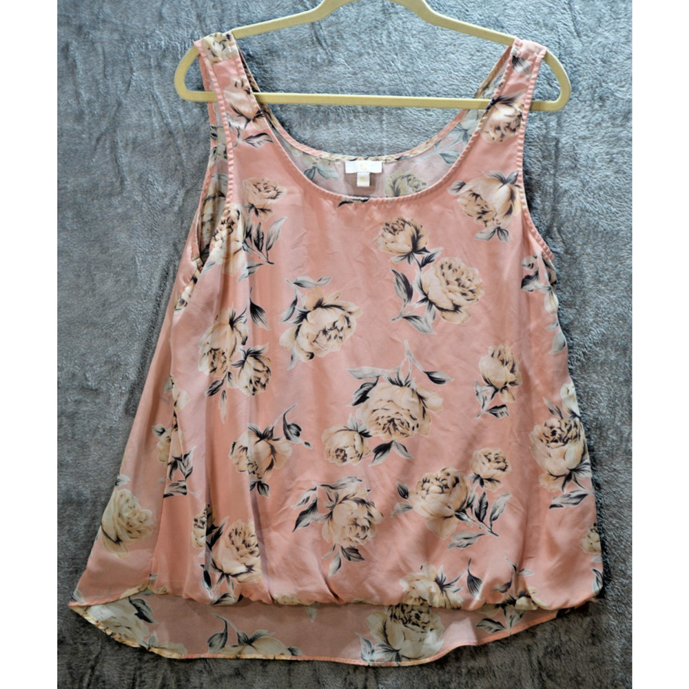 C by Bloomingdale’s‎ Blush Floral Tank Top XL Sleeveless Lined Chiffon Blouse
